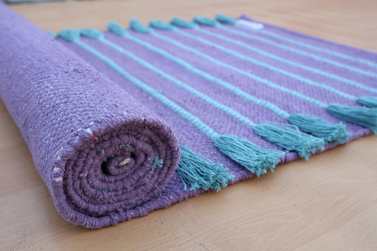 Jaipur Art & Rugs Cotton Yoga Rug - Eco-Friendly Hand-Woven Thick Mat (24”x72”x5mm) for Everyday Fitness at Home - Comfortable & Extra-Long - Colors A