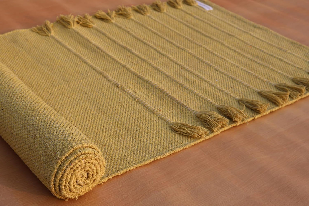Jaipur Art & Rugs Cotton Yoga Rug - Eco-Friendly Hand-Woven Thick Mat (24”x72”x5mm) for Everyday Fitness at Home - Comfortable & Extra-Long - Colors A