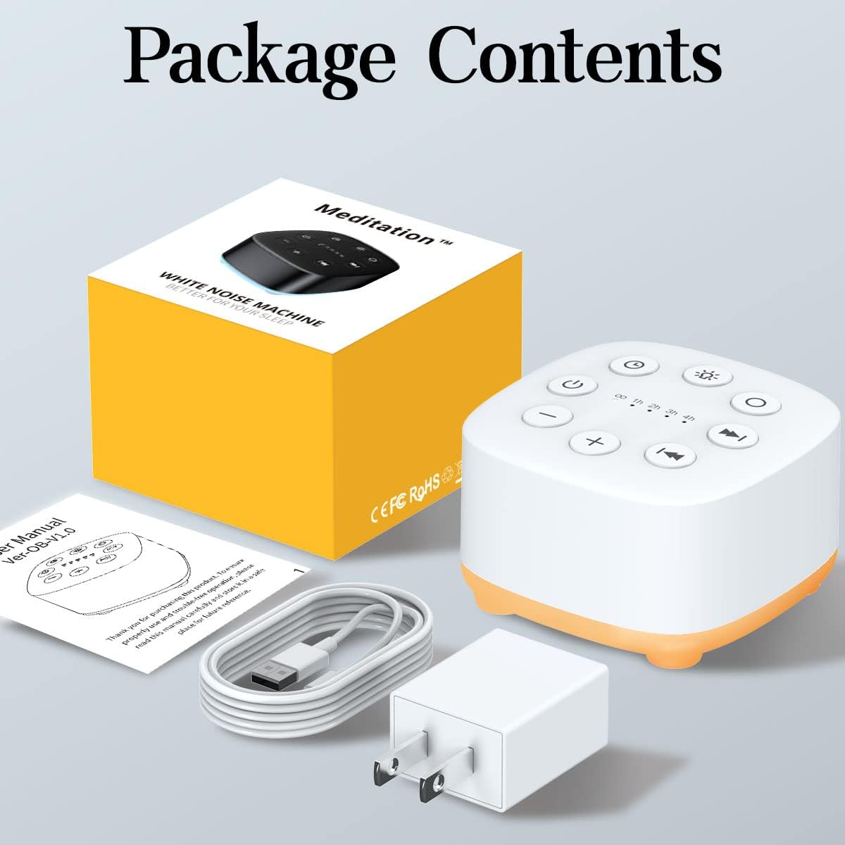 White Noise Sound Machine 30 Soothing Sounds with 32 Volume Control 12 Night Light 5 Timers Portable Sleep Machine for Travel Powered by AC or USB Sleep Therapy for Baby Kids Adults (White)