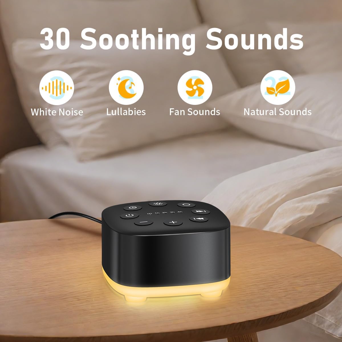 White Noise Sound Machine 30 Soothing Sounds with 32 Volume Control 12 Night Light 5 Timers Portable Sleep Machine for Travel Powered by AC or USB Sleep Therapy for Baby Kids Adults (White)