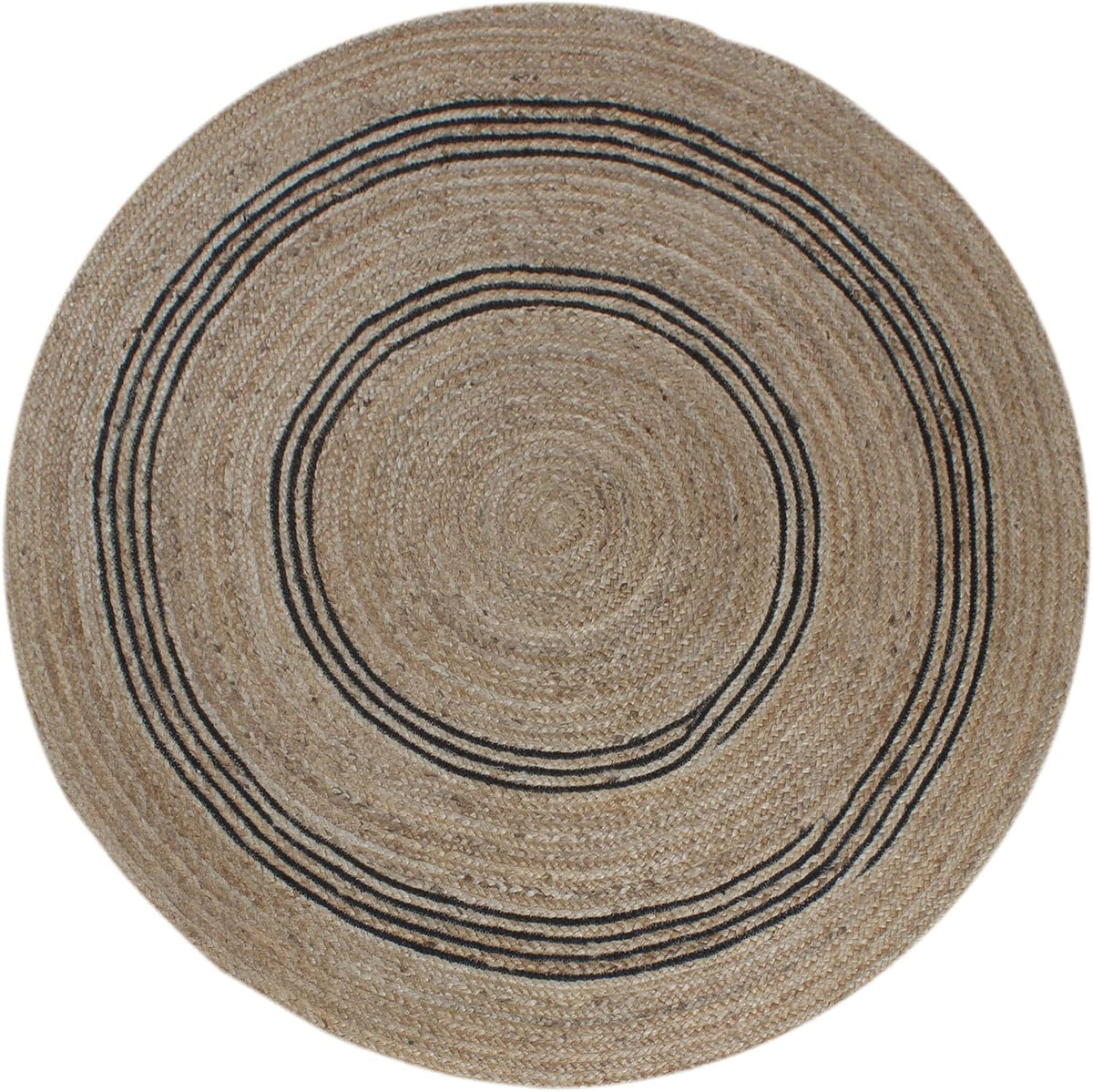 100% Hand Braided Jute Rug Geometric Beige & Black Circle Area Rug Indoor/Outdoor Use Yoga Mat Best Uses for Learning Game,Class Room,Nursery Room,Loundry & Kitchen 4x4 Feet Round