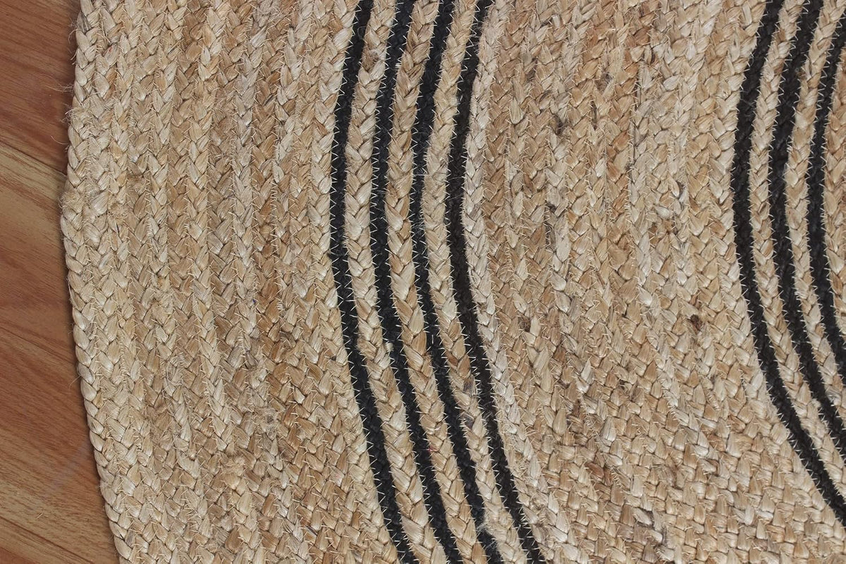 100% Hand Braided Jute Rug Geometric Beige & Black Circle Area Rug Indoor/Outdoor Use Yoga Mat Best Uses for Learning Game,Class Room,Nursery Room,Loundry & Kitchen 4x4 Feet Round