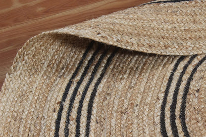100% Hand Braided Jute Rug Geometric Beige & Black Circle Area Rug Indoor/Outdoor Use Yoga Mat Best Uses for Learning Game,Class Room,Nursery Room,Loundry & Kitchen 4x4 Feet Round