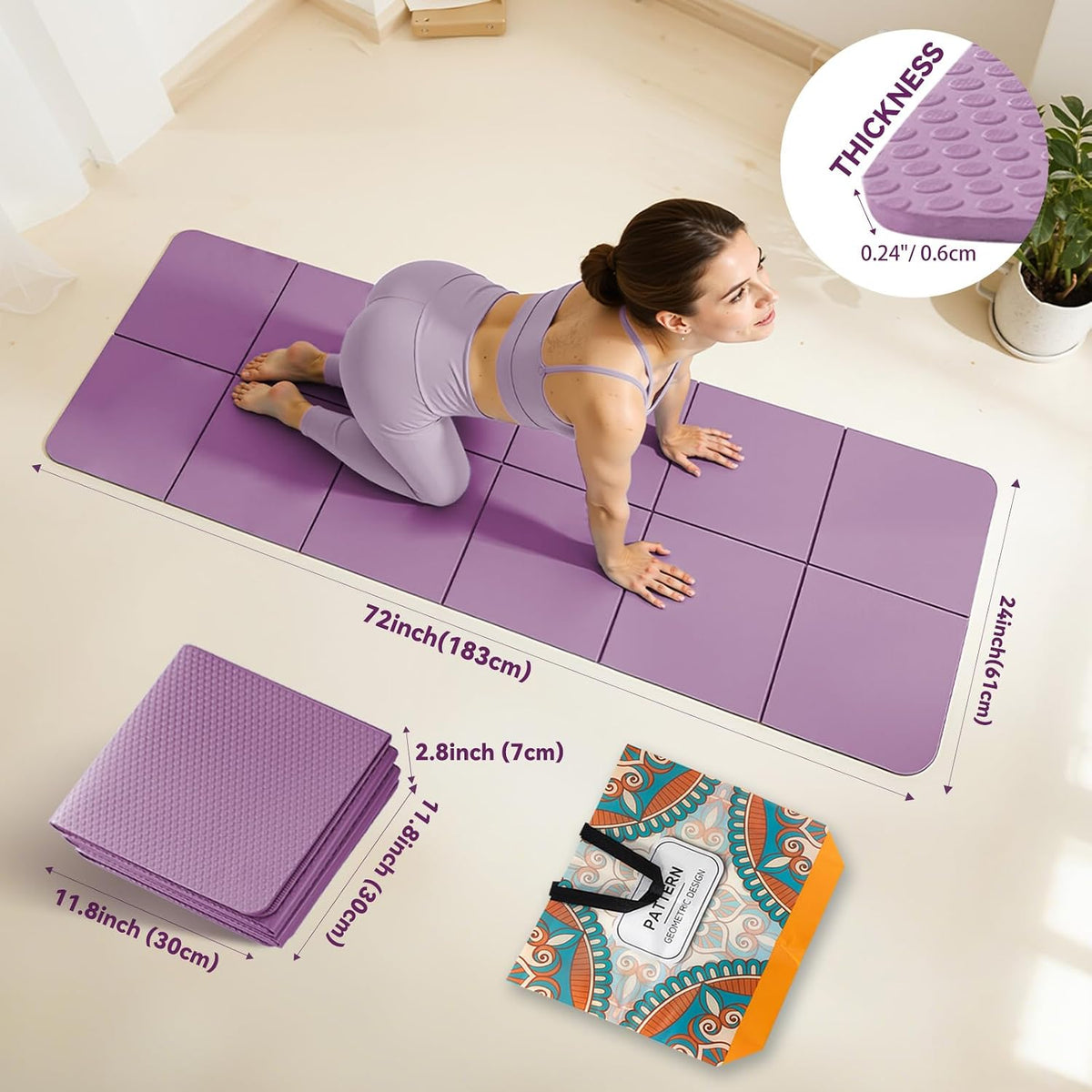 Foldable Yoga Mat Thick Non-Slip Exercise Mat