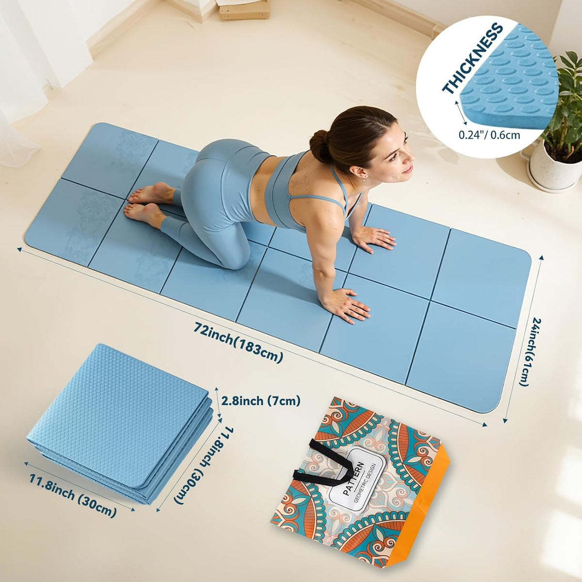 Foldable Yoga Mat Thick Non-Slip Exercise Mat