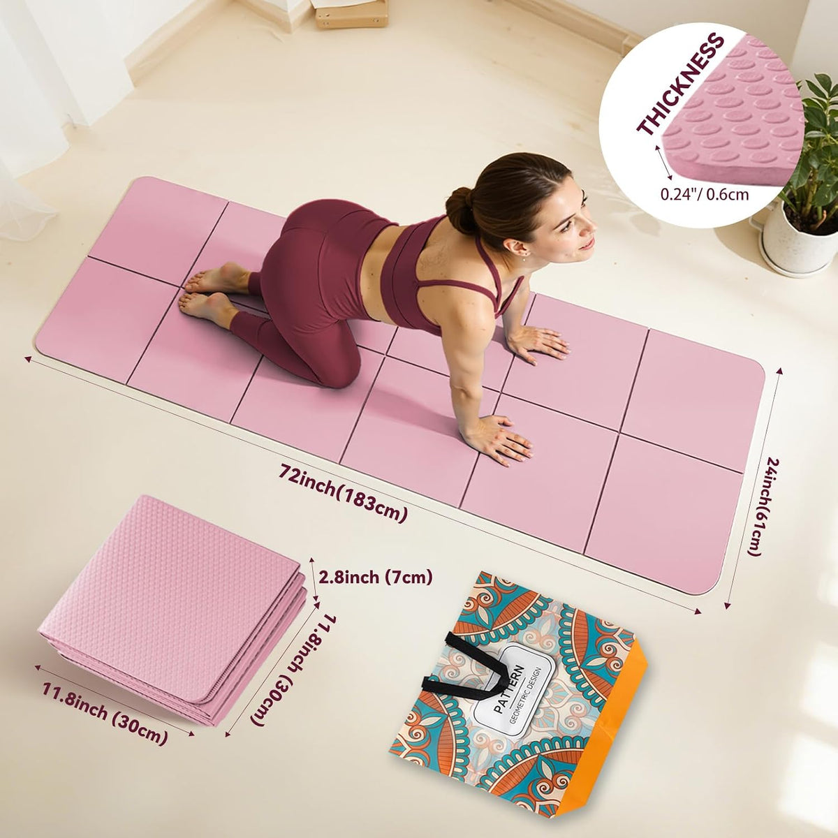 Foldable Yoga Mat Thick Non-Slip Exercise Mat
