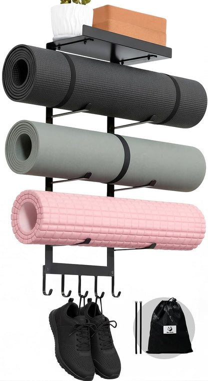 Slim Panda Yoga Mat Holder Wall Mount with Mesh Bag