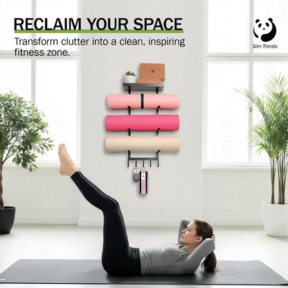 Slim Panda Yoga Mat Holder Wall Mount with Mesh Bag