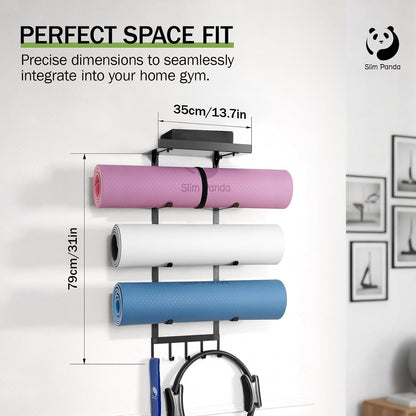 Slim Panda Yoga Mat Holder Wall Mount with Mesh Bag