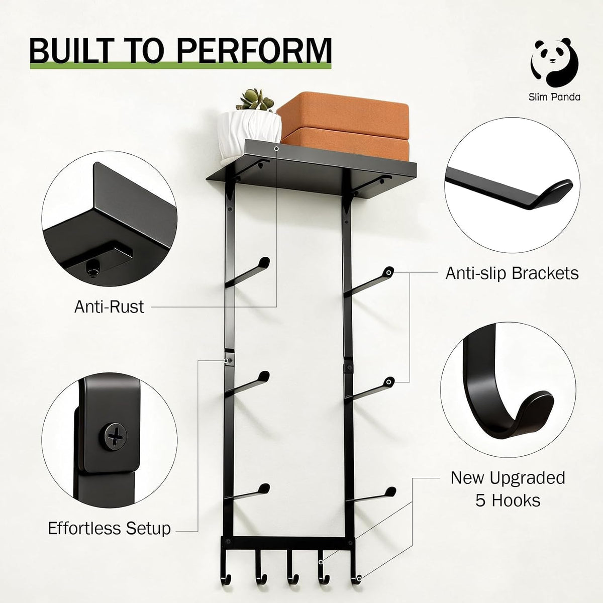 Slim Panda Yoga Mat Holder Wall Mount with Mesh Bag