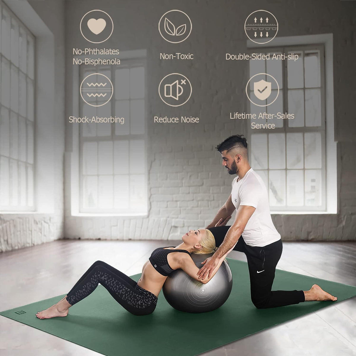Large Yoga Mat 12'x6'/10'x6'/6'x8'(7mm)