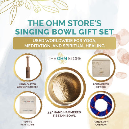 Handcrafted Tibetan Singing Bowl Set – 3.5” Sound Bowl for Meditation, Sound Healing & Yoga – Healing Instrument with Wooden Striker & Cushion – Authentic Hand-Hammered in Nepal