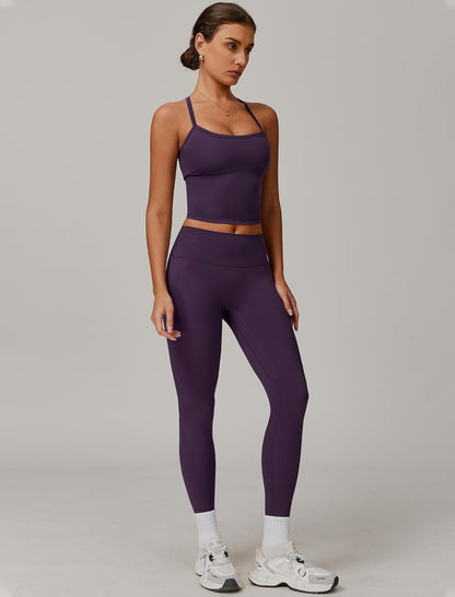 Womens Workout Sets Two Piece Cross Back Tank Top Matching High Waist Leggings Sets Gym Outfits Work Out Clothes