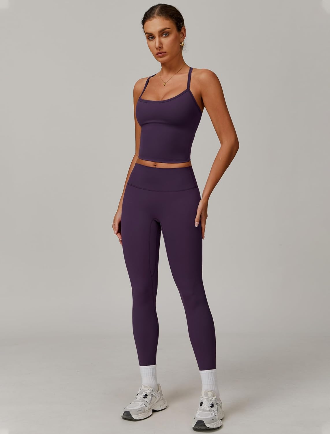 Womens Workout Sets Two Piece Cross Back Tank Top Matching High Waist Leggings Sets Gym Outfits Work Out Clothes
