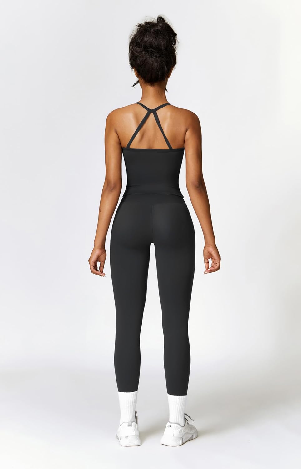 Womens Workout Sets Two Piece Cross Back Tank Top Matching High Waist Leggings Sets Gym Outfits Work Out Clothes