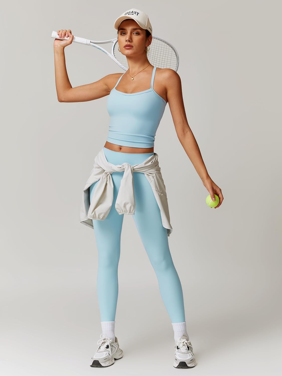 Womens Workout Sets Two Piece Cross Back Tank Top Matching High Waist Leggings Sets Gym Outfits Work Out Clothes