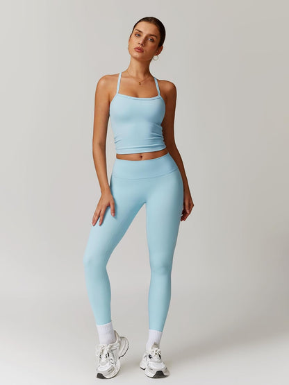 Womens Workout Sets Two Piece Cross Back Tank Top Matching High Waist Leggings Sets Gym Outfits Work Out Clothes