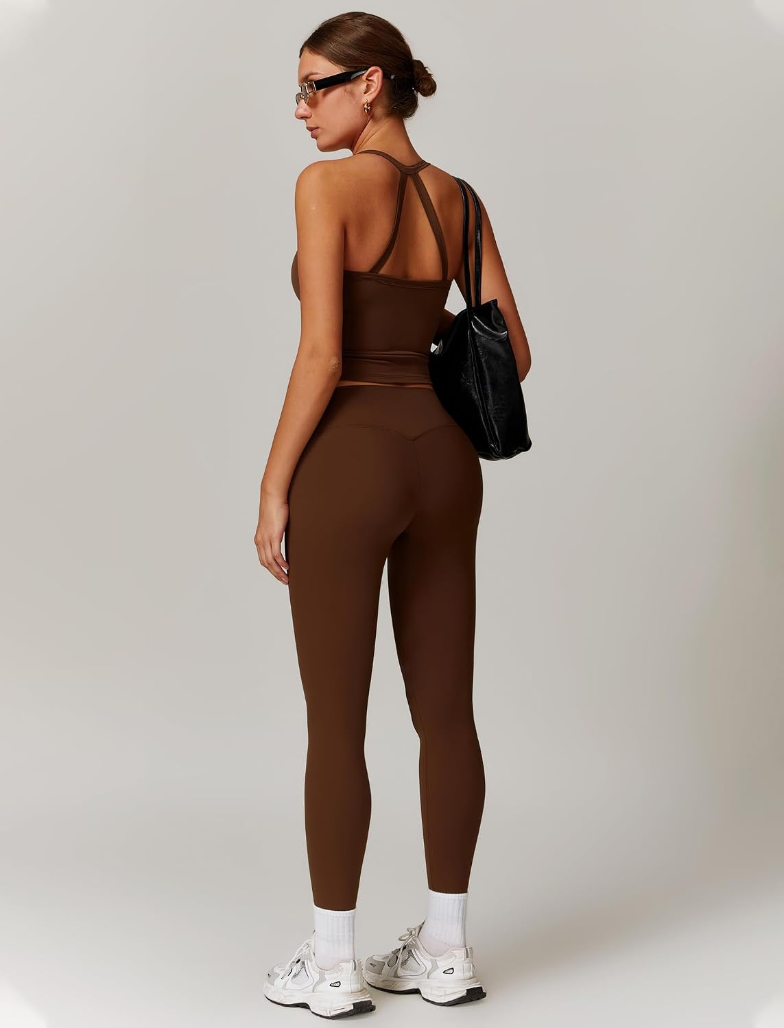 Womens Workout Sets Two Piece Cross Back Tank Top Matching High Waist Leggings Sets Gym Outfits Work Out Clothes