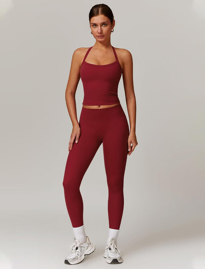 Womens Workout Sets Two Piece Cross Back Tank Top Matching High Waist Leggings Sets Gym Outfits Work Out Clothes