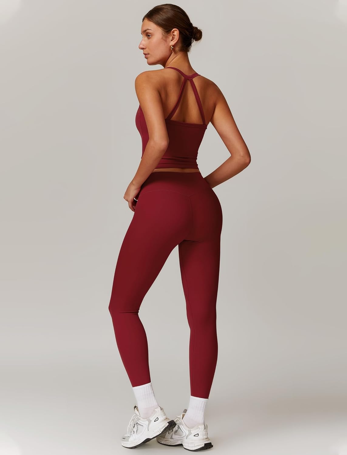 Womens Workout Sets Two Piece Cross Back Tank Top Matching High Waist Leggings Sets Gym Outfits Work Out Clothes