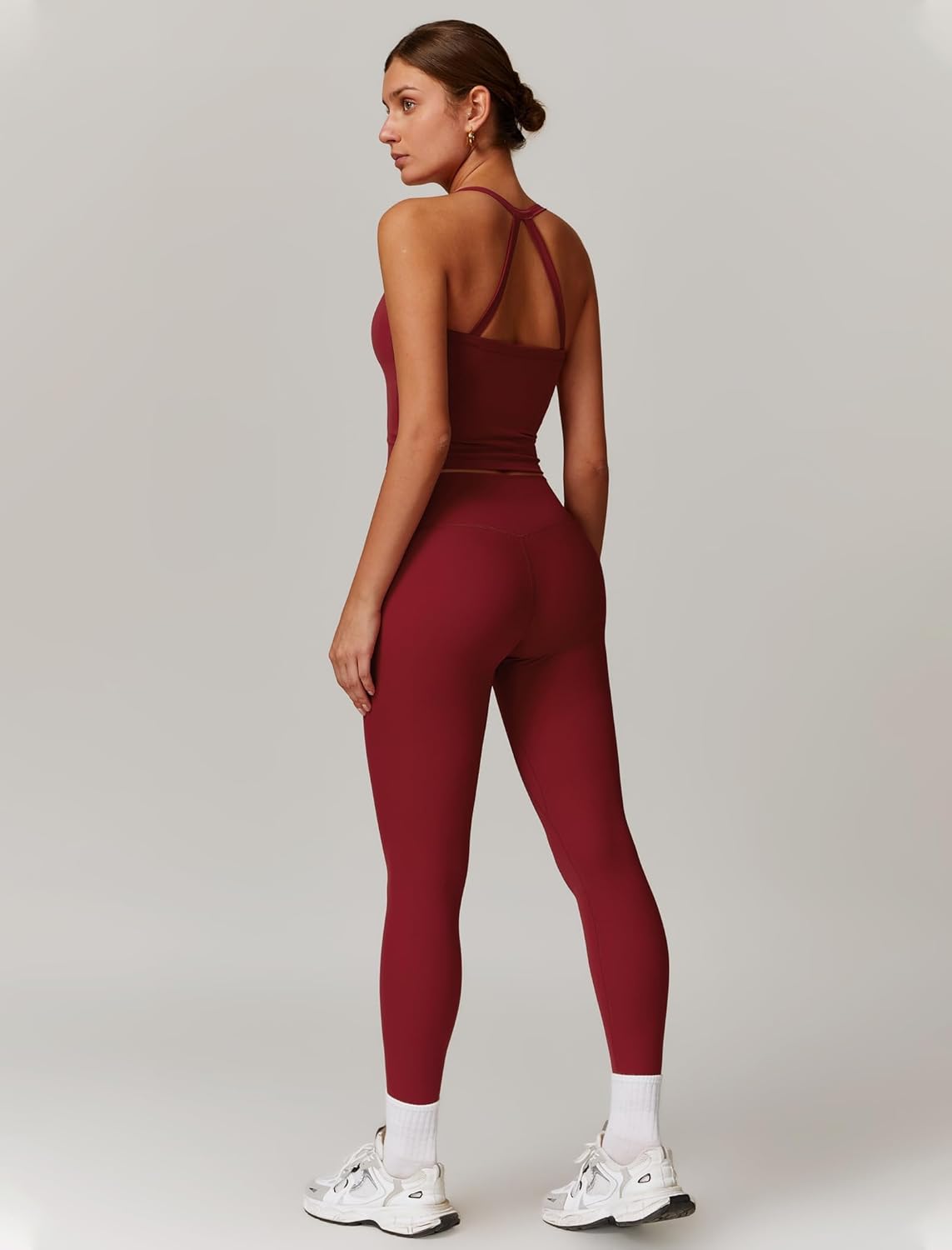 Womens Workout Sets Two Piece Cross Back Tank Top Matching High Waist Leggings Sets Gym Outfits Work Out Clothes