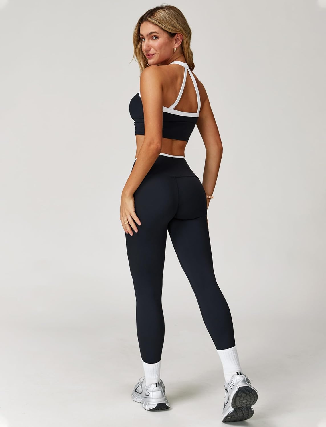 Womens Workout Sets Two Piece Cross Back Tank Top Matching High Waist Leggings Sets Gym Outfits Work Out Clothes