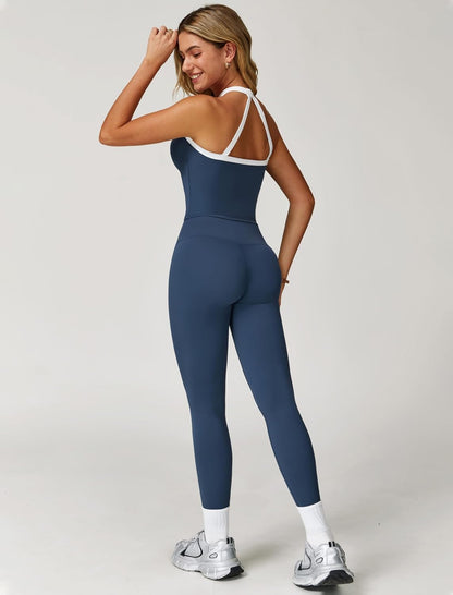 Womens Workout Sets Two Piece Cross Back Tank Top Matching High Waist Leggings Sets Gym Outfits Work Out Clothes
