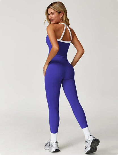 Womens Workout Sets Two Piece Cross Back Tank Top Matching High Waist Leggings Sets Gym Outfits Work Out Clothes