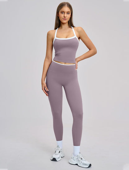 Womens Workout Sets Two Piece Cross Back Tank Top Matching High Waist Leggings Sets Gym Outfits Work Out Clothes