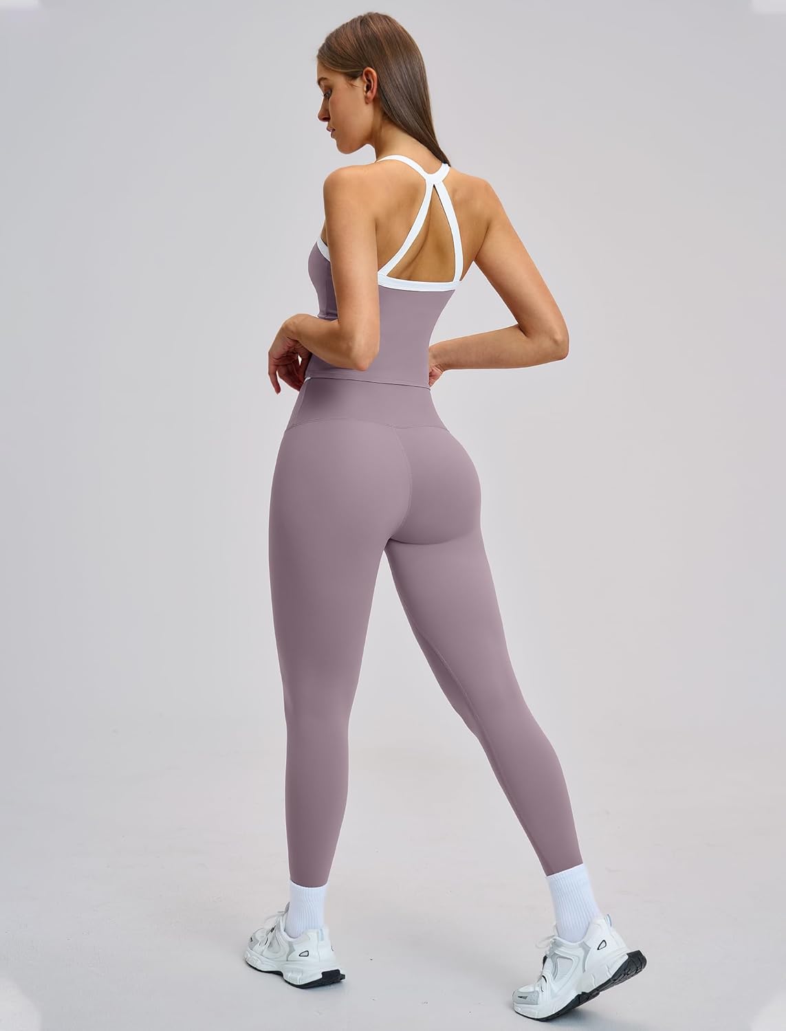 Womens Workout Sets Two Piece Cross Back Tank Top Matching High Waist Leggings Sets Gym Outfits Work Out Clothes