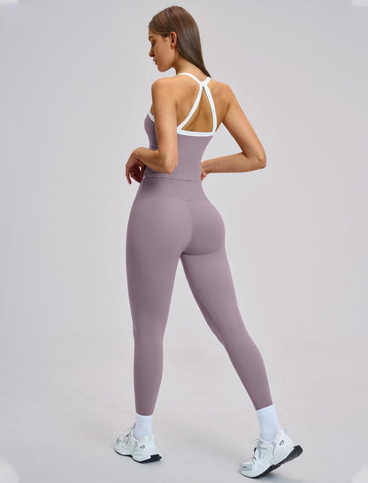 Womens Workout Sets Two Piece Cross Back Tank Top Matching High Waist Leggings Sets Gym Outfits Work Out Clothes