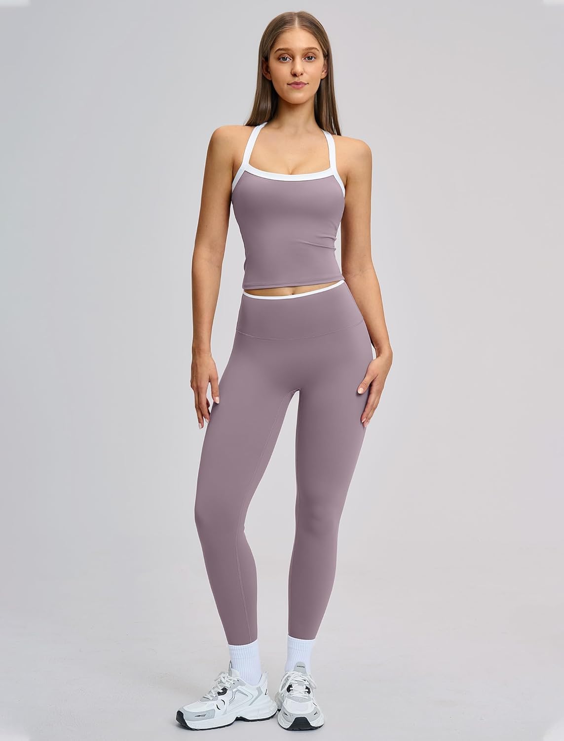 Womens Workout Sets Two Piece Cross Back Tank Top Matching High Waist Leggings Sets Gym Outfits Work Out Clothes