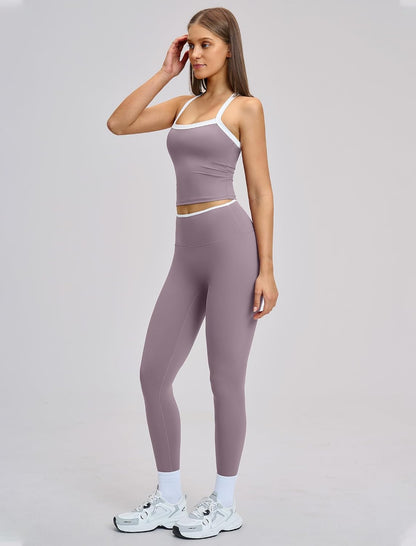 Womens Workout Sets Two Piece Cross Back Tank Top Matching High Waist Leggings Sets Gym Outfits Work Out Clothes