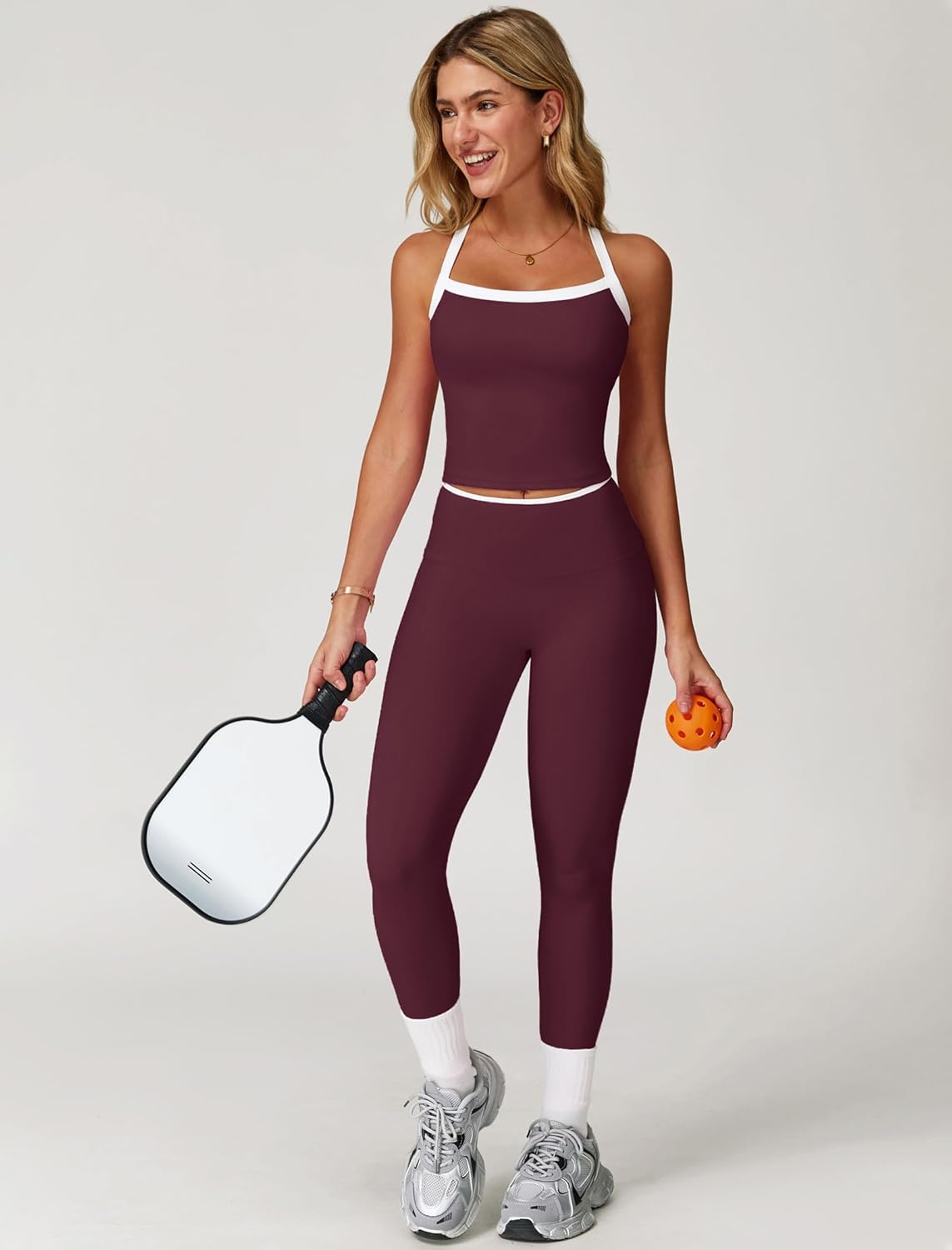 Womens Workout Sets Two Piece Cross Back Tank Top Matching High Waist Leggings Sets Gym Outfits Work Out Clothes