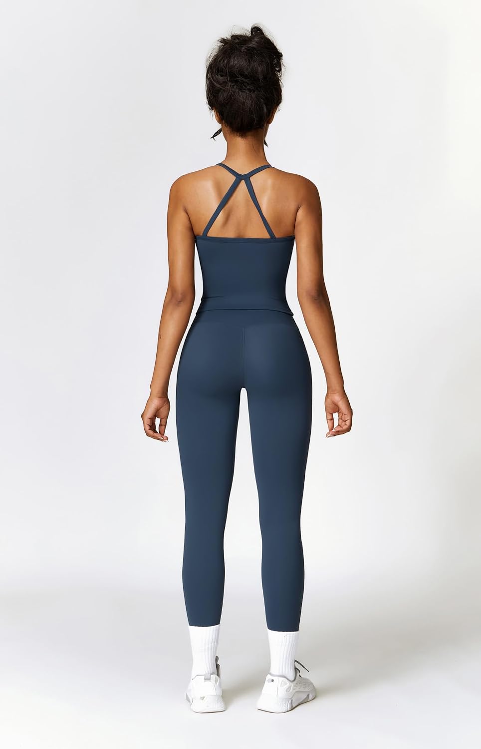Womens Workout Sets Two Piece Cross Back Tank Top Matching High Waist Leggings Sets Gym Outfits Work Out Clothes