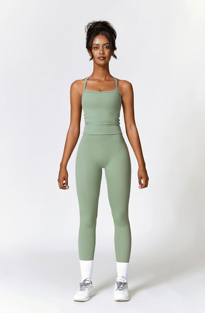 Womens Workout Sets Two Piece Cross Back Tank Top Matching High Waist Leggings Sets Gym Outfits Work Out Clothes