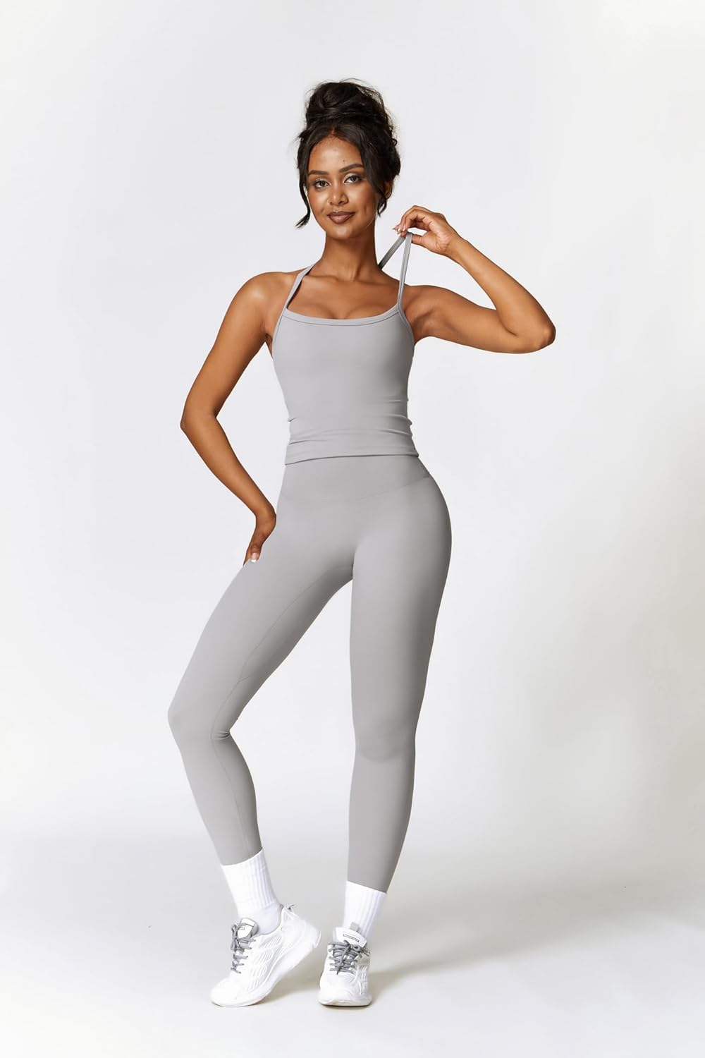 Womens Workout Sets Two Piece Cross Back Tank Top Matching High Waist Leggings Sets Gym Outfits Work Out Clothes