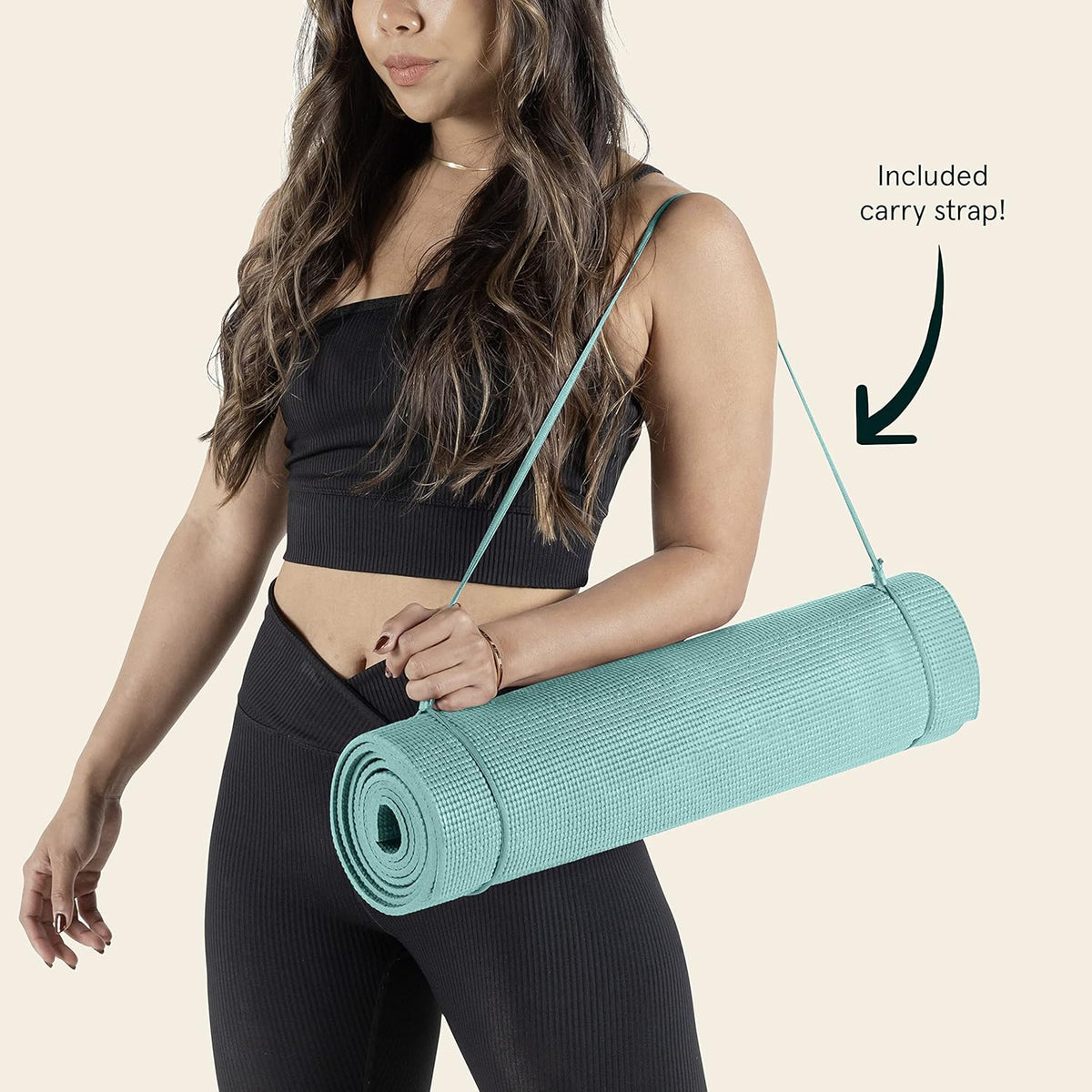 Pismo Yoga Mat w/Nylon Strap for Men & Women - Non Slip Exercise Mat for Yoga, Pilates, Stretching, Floor & Fitness Workouts, .5mm Thick, Easy to Clean