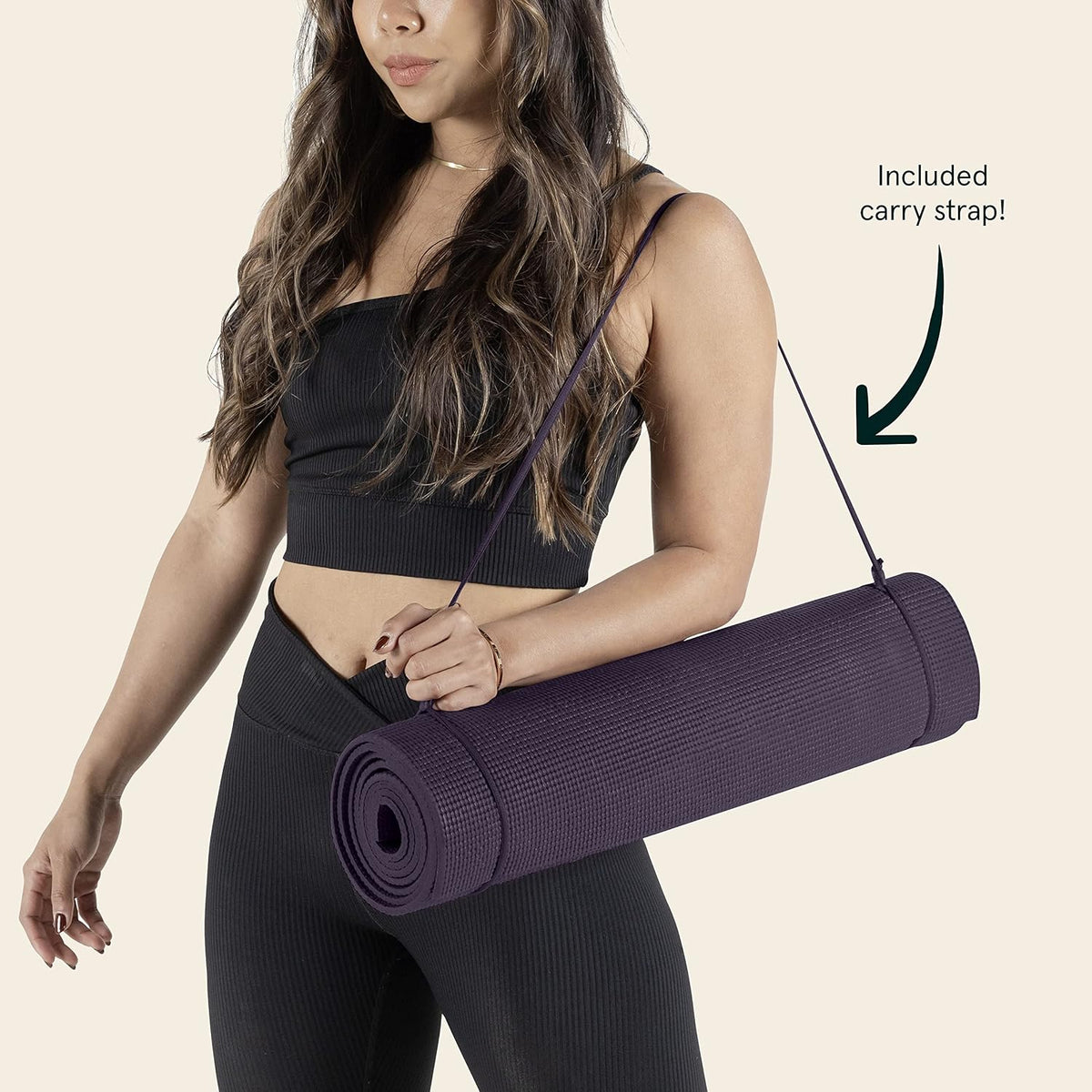 Pismo Yoga Mat w/Nylon Strap for Men & Women - Non Slip Exercise Mat for Yoga, Pilates, Stretching, Floor & Fitness Workouts, .5mm Thick, Easy to Clean
