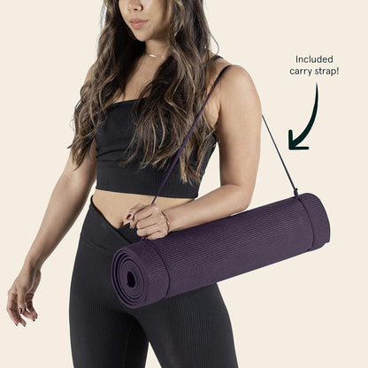 Pismo Yoga Mat w/Nylon Strap for Men & Women - Non Slip Exercise Mat for Yoga, Pilates, Stretching, Floor & Fitness Workouts, .5mm Thick, Easy to Clean
