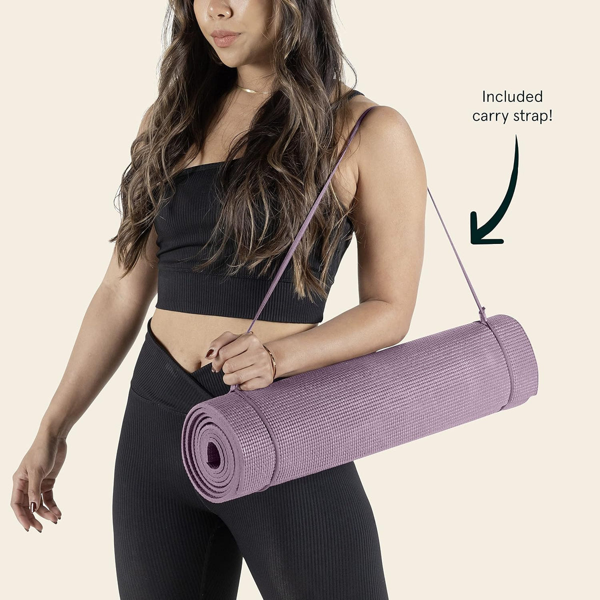 Pismo Yoga Mat w/Nylon Strap for Men & Women - Non Slip Exercise Mat for Yoga, Pilates, Stretching, Floor & Fitness Workouts, .5mm Thick, Easy to Clean