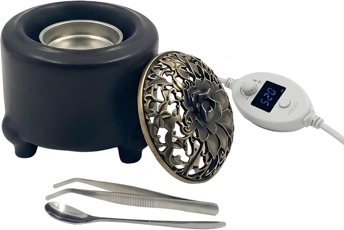 URMIX Electric Incense & Bakhoor Burner – Adjustable Heat, Timer (Black)