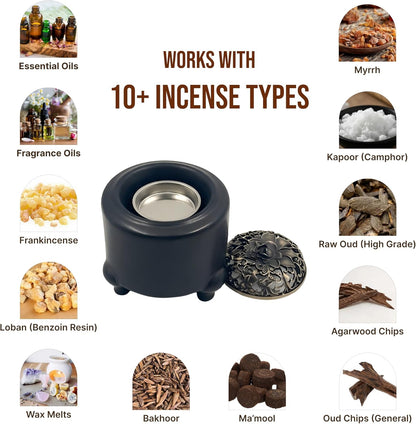 URMIX Electric Incense & Bakhoor Burner – Adjustable Heat, Timer (Black)