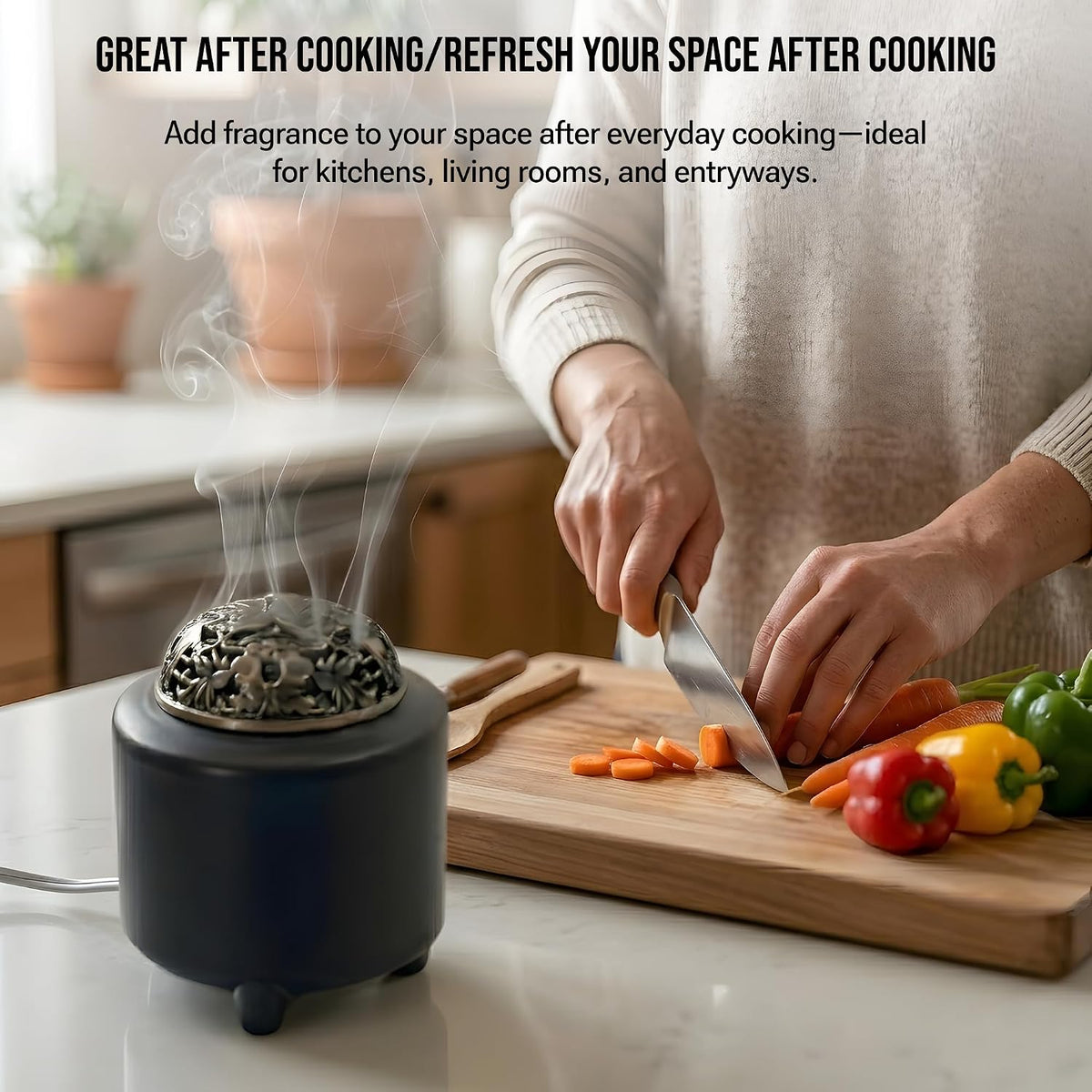 URMIX Electric Incense & Bakhoor Burner – Adjustable Heat, Timer (Black)