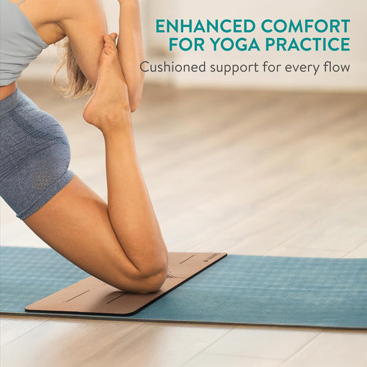 Cork Yoga Knee Pad - Non Slip for Exercise Mats - 0.2" (6mm) Extra Thick Yoga Mat Padding for Pilates & Home Exercise Mat - Travel Lightweight & Rollable - For Men & Women
