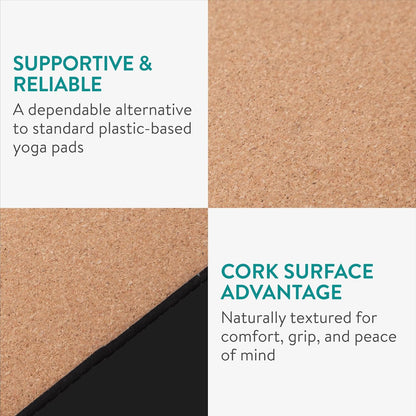 Cork Yoga Knee Pad - Non Slip for Exercise Mats - 0.2" (6mm) Extra Thick Yoga Mat Padding for Pilates & Home Exercise Mat - Travel Lightweight & Rollable - For Men & Women