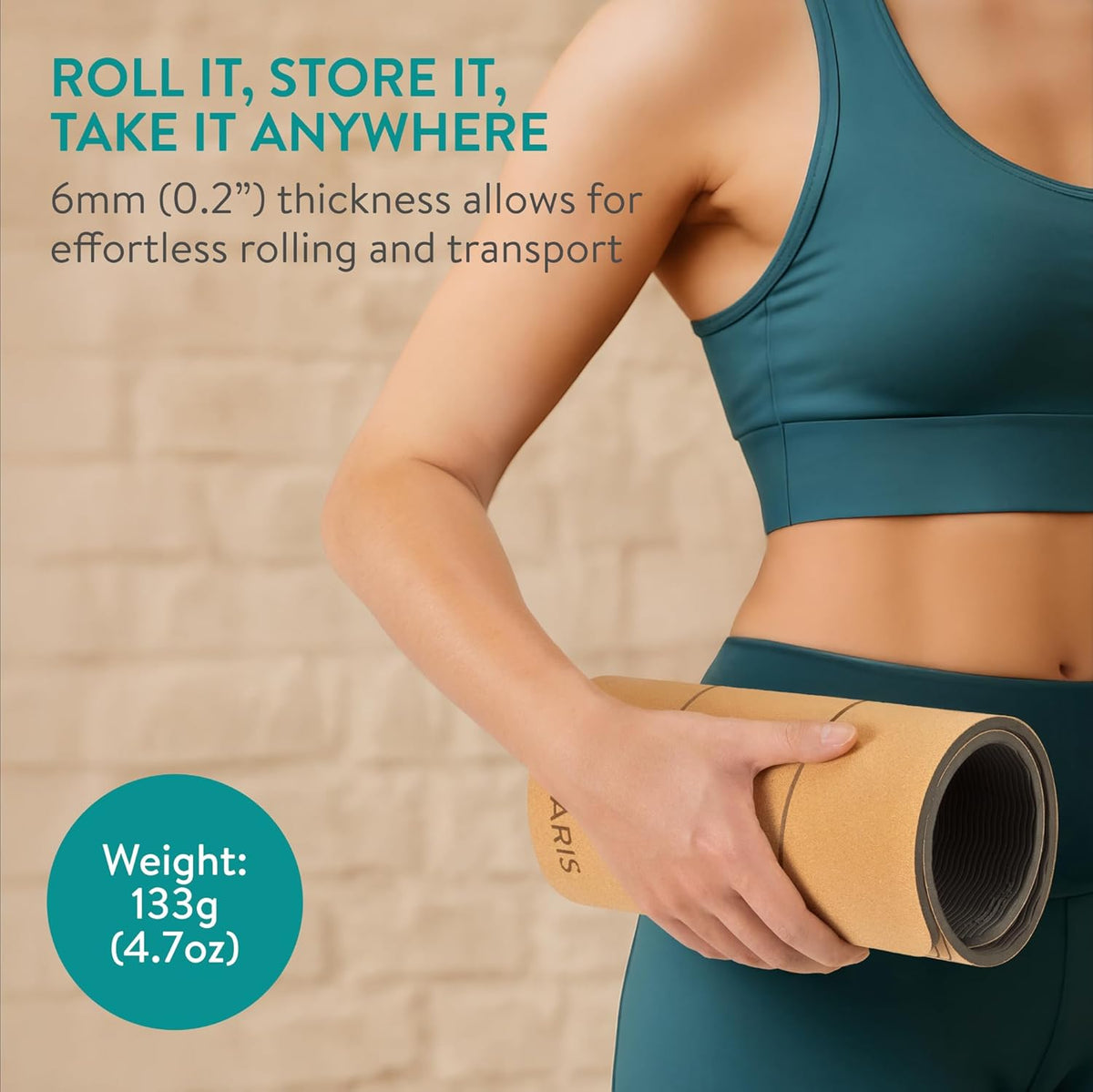 Cork Yoga Knee Pad - Non Slip for Exercise Mats - 0.2" (6mm) Extra Thick Yoga Mat Padding for Pilates & Home Exercise Mat - Travel Lightweight & Rollable - For Men & Women