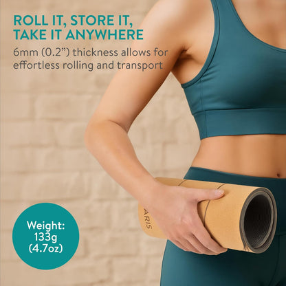 Cork Yoga Knee Pad - Non Slip for Exercise Mats - 0.2" (6mm) Extra Thick Yoga Mat Padding for Pilates & Home Exercise Mat - Travel Lightweight & Rollable - For Men & Women