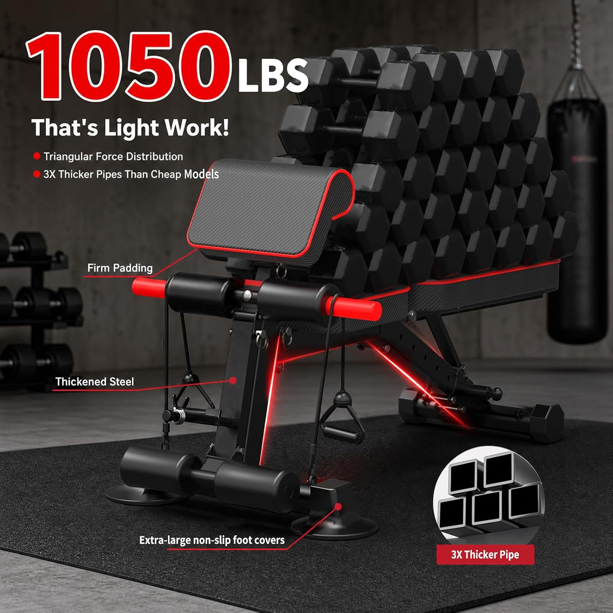 Adjustable Weight Bench, Foldable Home Gym, 1050lbs Capacity