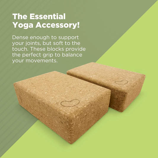 Yoga Blocks, Standard & Large Sizes - Studio Grade, Non-Slip, Made from Eco Friendly Materials - 100% Natural Cork or Foam - Improves Stability & Alignment - Single Block or 2 Pack Sets